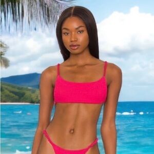 NEW Bikini Top Agua Bendita Lina Antiq Bikini Bandeau Top in Bright Rose Fuchsia